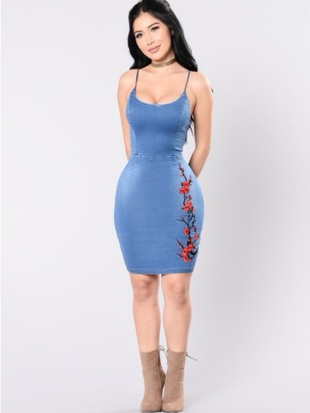 Woman’s Dress Mini Denim Aplique Red Roses Size XL